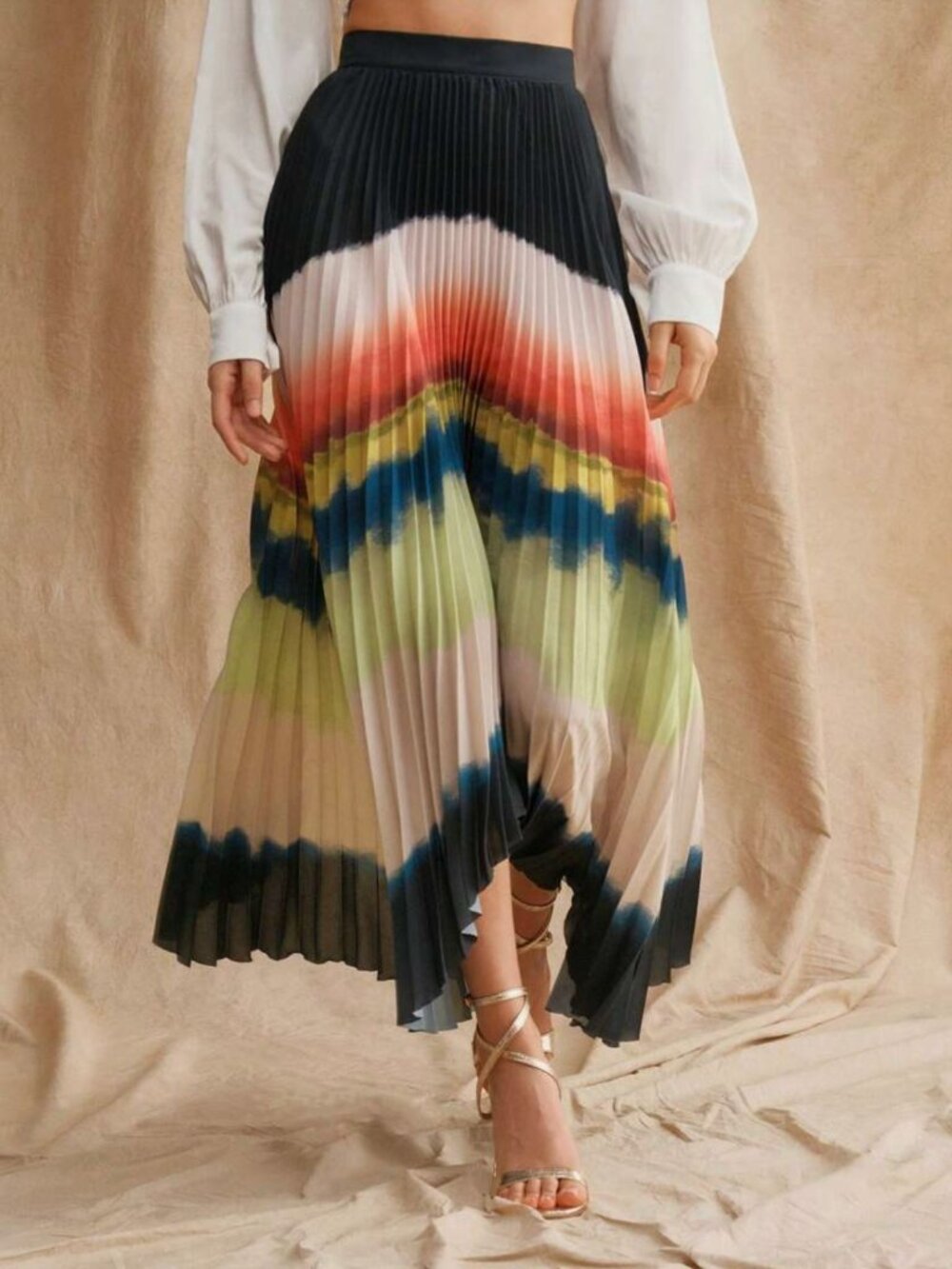 Navy Blue Pleated Watercolor Midi Shirt